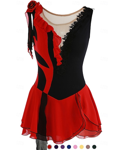 Eiskunstlaufkleid Damen Mädchen Eislaufen Kleider Austattungen Yan-pink  Violett Wie im Bild Patchwork Asymmetrischer Saum Gitter Spandex Hochelastisch Praxis Professionell Wettbewerb
