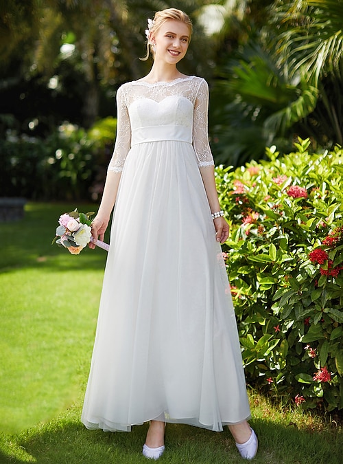 ankle length beach wedding dresses Sexy Beach Ivory Lace Wedding Dresses With Slit Backless main image 0