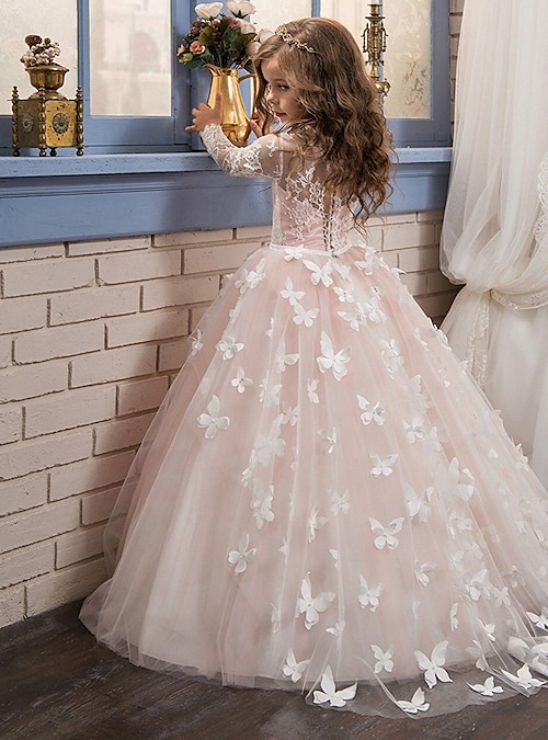 Vestido de Gala Cola de Corte Vestido de Niña Florista Fiesta lindo vestido  de fiesta Encaje con Lazo(s) Ajuste 3-16 años 2023 - US $