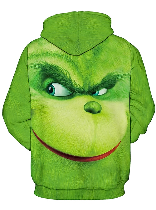 3D Print Hoodies Green Cartoon Design Mens Sweater Sweatshirt Jacket Pullover