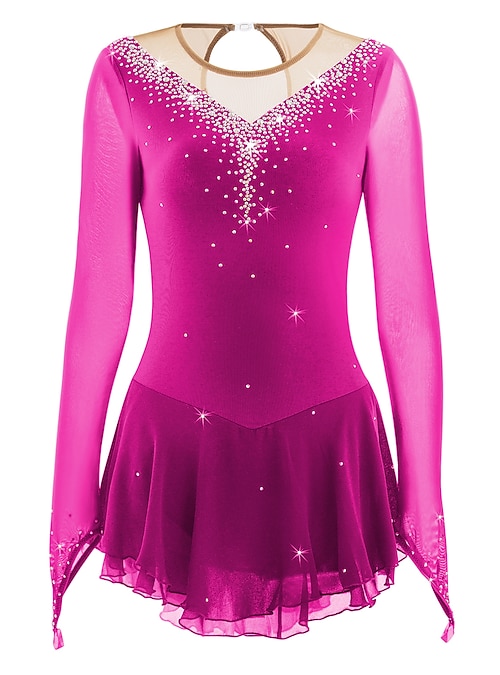 Figure Skating Dress Women's Girls' Ice Skating Dress Light Blue Black  White Patchwork Mesh High Elasticity Competition Skating Wear Jeweled  Rhinestone Long Sleeve Ice Skating Figure Skating 2026 - $144.99