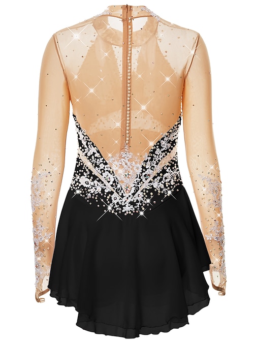 black and gold ice skating dress Competition Figure Skating Dress Assymetrical Skirt Off Shoulder Black –  Boutique Step Up