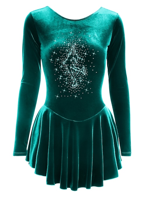 YunNR Vestito da Pattinaggio Artistico Maniche Lunghe Professionale Costume da Competizione Pattinaggio su Ghiaccio per Ragazze Donna Allungare Pattinaggio a Rotelle Body Cristallo/Strass,Blu,XL