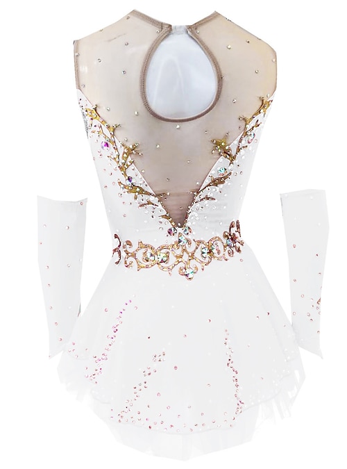Figure Skating Dress Women's Girls' Ice Skating Dress Outfits White / White  Yellow & Yellow Dark Purple Open Back Mesh Spandex Training Competition Skating  Wear Handmade Crystal / Rhinestone Ice 2026 - CHF100