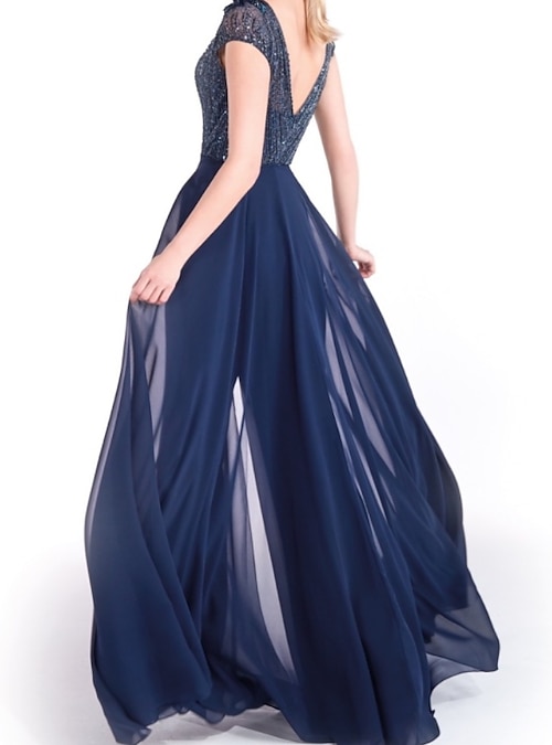 Jumpsuits Glittering Elegant Engagement Prom Dress V Neck Short Sleeve Floor Length Chiffon with Sequin Overskirt 2022 2026 - $169.99 Jumpsuits Glittering Elegant Engagement Prom Dress V Neck Short Sleeve Floor Length Chiffon with Sequin Overskirt 2022 2026 - $169.99
