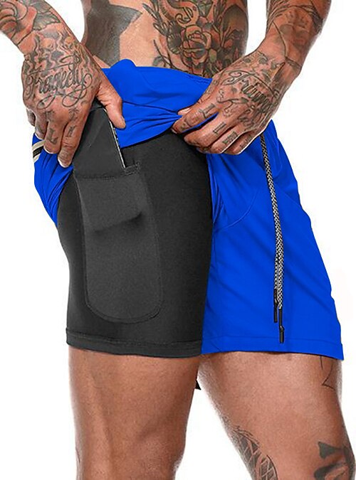Men's 2 in 1 with Phone Pocket Running Shorts Gym Shorts Bottoms