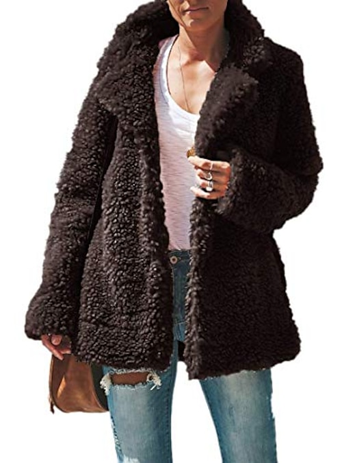 Women's Teddy Coat Sherpa Jacket Fleece Short Jacket Casual Daily Wear Fall  Winter Regular Coat Shirt Collar Loose Fit Casual Jacket Long Sleeve Solid  Color Classic Apricot Green Black 2024 - $27.99