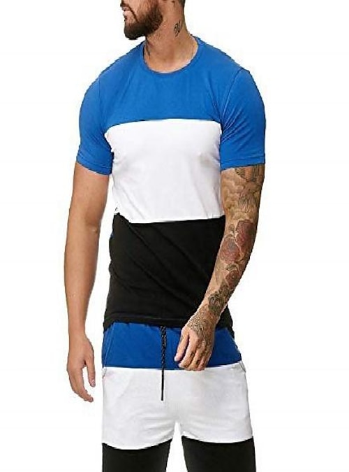 omniscient Mens 2 Piece Outfit Sport Set Spring Casual Short Sleeve Tops Short Pants Tracksuit 