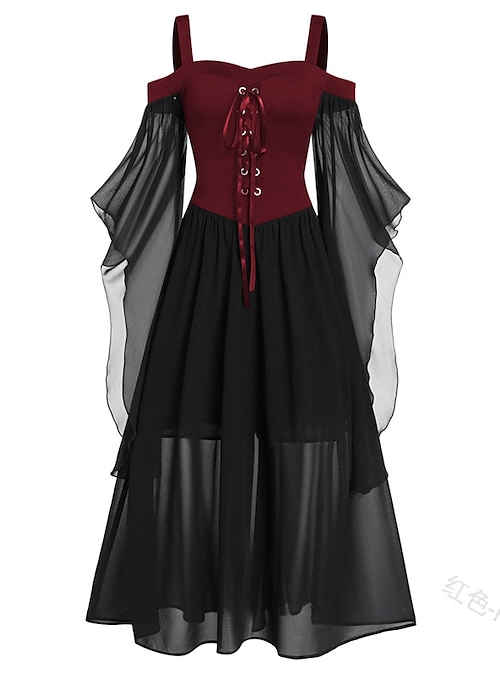 kvinders goth kjole plus kold skulder slips foran blonder ærme halloween kjoler mode snørebånd vintage gotiske kjoler [us stock] 2023 - $36.99