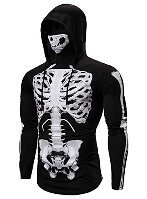 Mens Hipster Hoodies with Skull Face Mask Skeleton Outdoor Sports Headwear Sweatshirt Pullover Tops Windproof