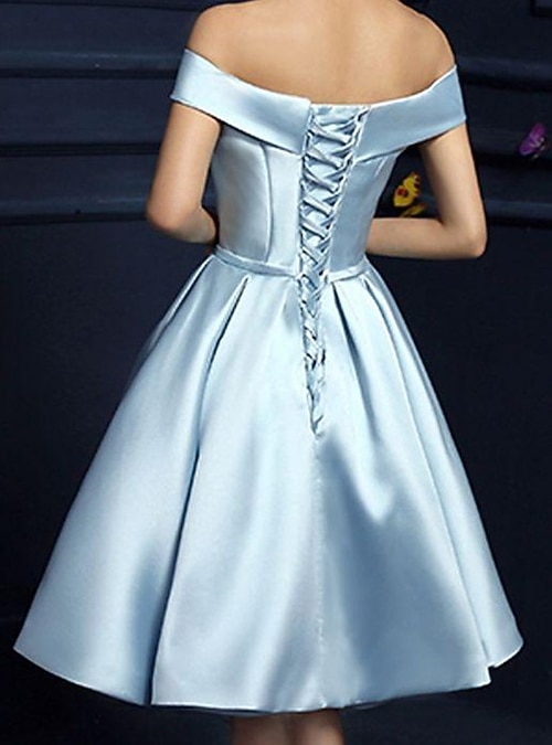 A-Line Cocktail Dresses Vintage Dress Homecoming Engagement Knee Length  Sleeveless Off Shoulder Satin with Pleats 2024 2026 - $78.99