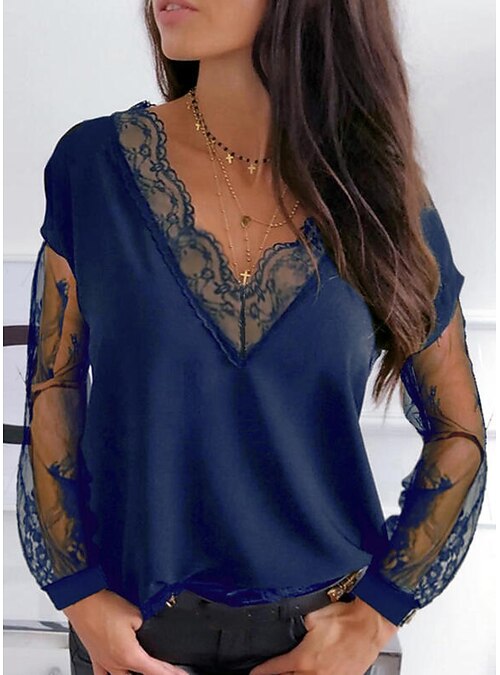 Blouse Eyelet top Shirt Solid Colored 