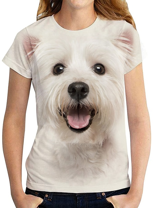 Quickly Disgrace Decoration Women's T shirt Tee White Graphic Dog Print Short Sleeve Holiday Weekend  Basic Round Neck Regular 3D Printed S 2023 - US $14.99