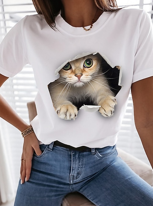 Fashion 3D Mens' Womes' Cute Cat Printed T-Shirts  Casual Cotton Tops Tee
