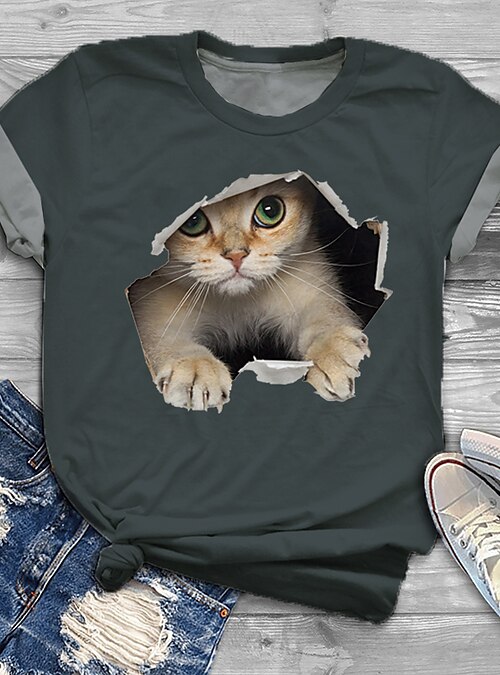 ZOMUSAR 2019 Women Girls Plus Size Cat Print Tees Shirt Short Sleeve T Shirt Blouse Tops