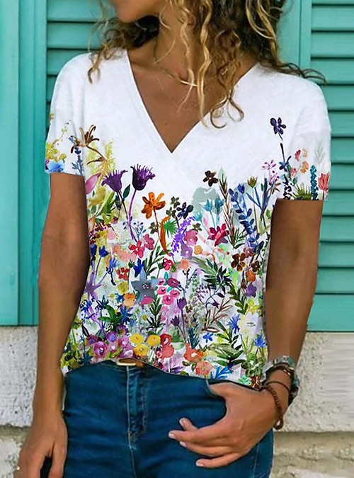 Women's Casual Daily Floral T shirt Tee 