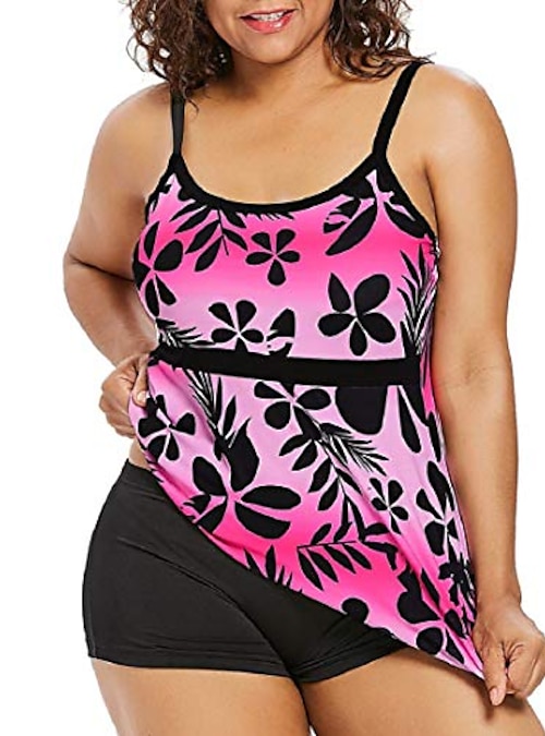 bkolouuoe women's plus size two piece bathing suits printed strappy  swimsuit bikini tankini set swimwear beachwear hot pink 2024 - $22.99