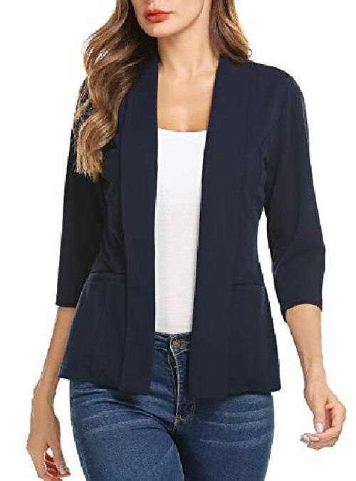 Mujer Sobretodo Color sólido Estilo formal Casual Abrigo Primavera verano  Casual / Diario Regular Chaquetas Traje negro 2022 - US $25.53