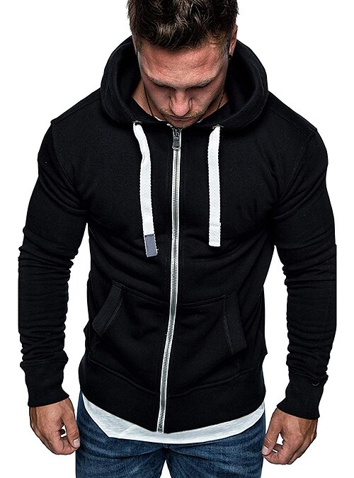 Men's Hoodie Jacket Full Zip Hoodie Sweat Jacket Black Red Navy