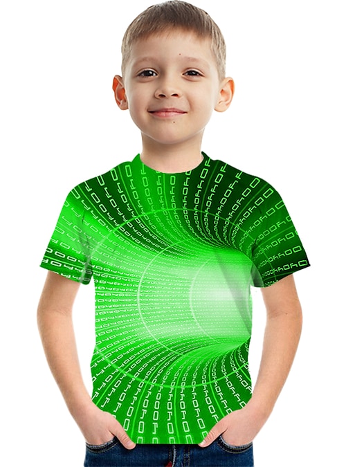 T-shirt Kortærmet 3D-udskrivning Grafisk 3D Print Farveblok Crewneck Unisex Lysegul blå Flåde Børn Toppe Basale Gade Sjov Sommer 3-12 / Sport 2023 - US $7.99