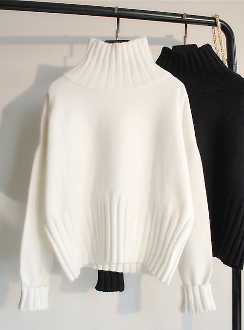  Womens Slim Fitted Turtleneck Tops Solid Loose And