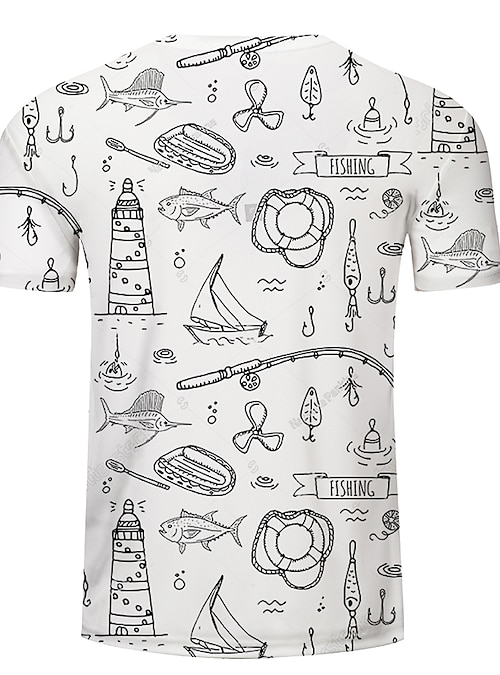 Fish T-Shirt Mens 3D Shirt For Fishing, Blue Summer Cotton