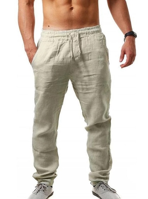 Men's Linen Pants Beach Pants Drawstring Sporty Daily Holiday