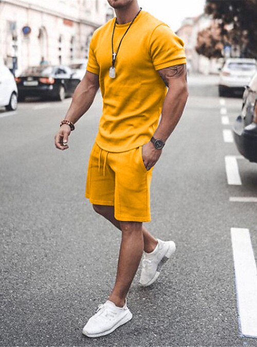 Men's Summer T-shirts Set Fashion Sport Outfit Number Sportswear Vintage  Tracksuit Breathable Casual Fitness Short Sleeve+Shorts