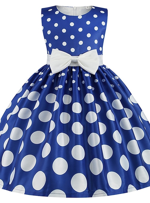 Kids Girls' Dress Sundress Polka Dot Sleeveless Party Festival Print Bow Cute Polyester Knee-length Skater Dress Summer 3-10 Years Pink Red Royal Blue