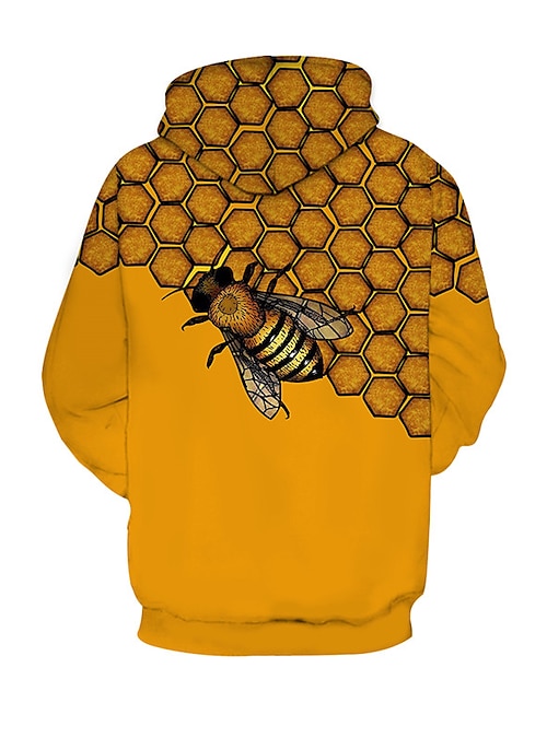 Lightinthebox Men's Unisex Hoodie Pullover Hoodie Sweatshirt Yellow Hooded Bee Graphic Prints Print Daily Sports 3D Print 3D Print Casual Clothing Apparel Hoodies