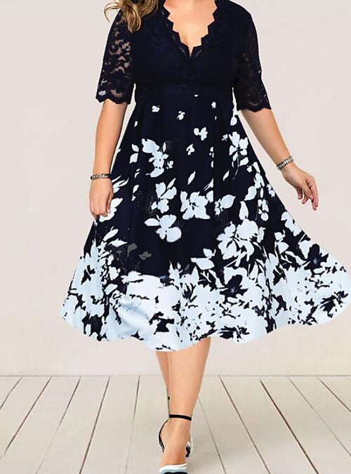 Women's African Vintage Print Dress with Pockets Half Sleeve V Neck Knee Length Gowns Casual Mini Dress Plus Size S-5XL