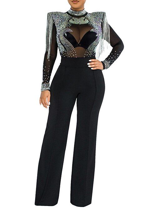 Women's Jumpsuit Sequins Tassel Fringe 