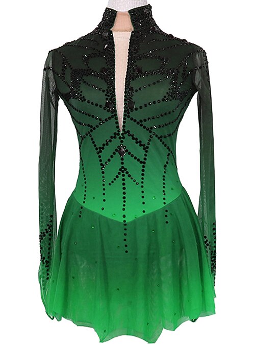 Figure Skating Dress Women's Girls' Ice Skating Dress Outfits Black+Red Black Green Black+Blue Patchwork Asymmetric Hem Spandex Mesh High Elasticity