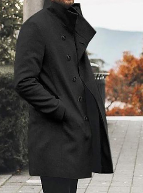 Mens Double-Breasted Lapel Collar Jacket Wool Coat Trench Winter Warm  Overcoat