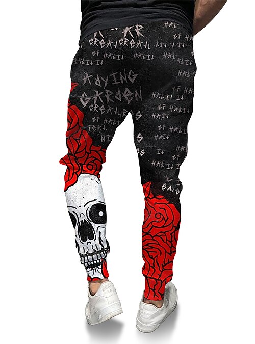 Mens Lightweight Athletic Pants Skulls & Roses Logo Sweatpants with Size S-3XL