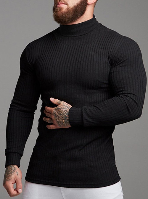 Men's Clothing,High Neck Collar T Shirts Long Sleeve