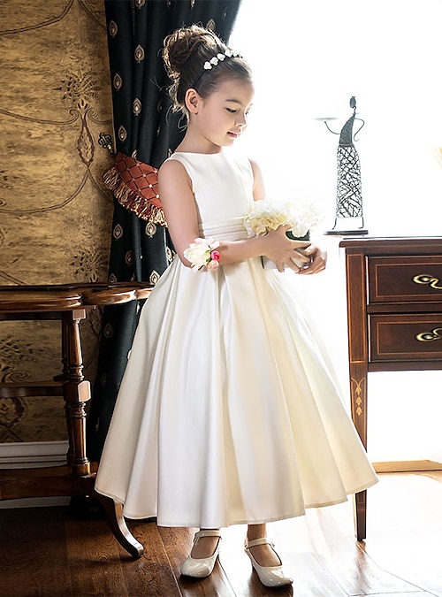 Girl's Jewel & Bows Satin Communion / Flower Girl Dress