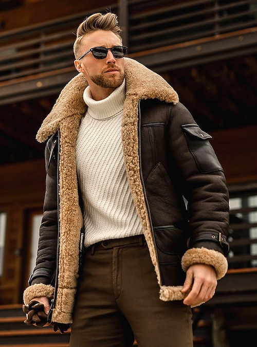 Men's Shearling Coat Winter Jacket 