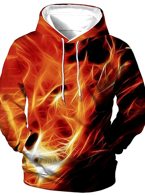 Men s Unisex Pullover Hoodie Sweatshirt Graphic Prints Lion Flame