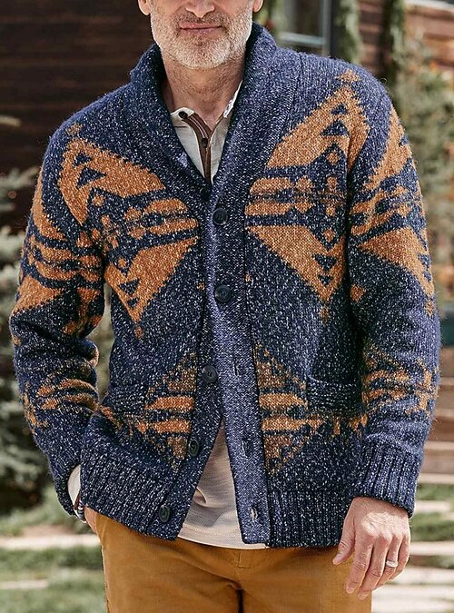 Hombre Pulóveres Cárdigan De Punto Patrones de Rombo Elegante Estilo Étnico  Casual Manga Larga Cárdigans suéter Cuello Camisero Otoño Invierno Azul  Piscina Negro Caqui 2022 - US $53.99
