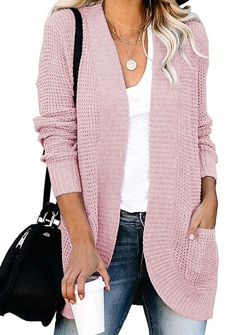 Women's Cardigan Pocket Knitted Solid Color Basic Casual Chunky