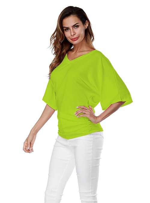 blusas de primavera para mujer elegantes blusas holgadas con cuello en v  3/4 manga de campana camisetas 2022 - US $13.79