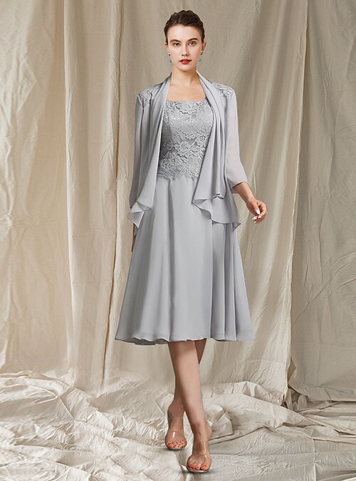 Spezzato Linea-A Abito da cerimonia per signora Elegante Stola inclusa Con  decorazione gioiello Al ginocchio Chiffon Di pizzo Senza maniche con Con  applique 2022 del 2022 a US $144.19