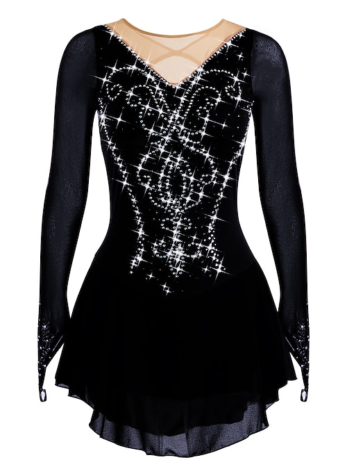 Robe de patinage artistique noire pour femmes, robe de compétition,  personnalisée, patinage artistique, haute élasticité, livraison