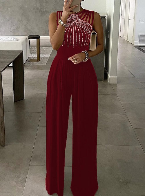 Tuta Elegante Donna Scollo Halter | Senza Maniche Gamba Larga | Completo Cocktail