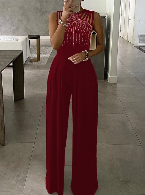 Tuta Elegante Donna Scollo Halter | Senza Maniche Gamba Larga | Completo Cocktail