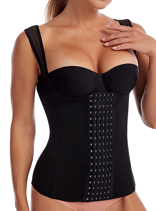 Corset Women's Waist Trainer Corsets Shapewears Office Running Gym Yoga  Black Beige Sport Breathable Comfortable Hook & Eye Tummy Control Push Up  Front Close Pure Color Summer Spring 2024 - $17.49