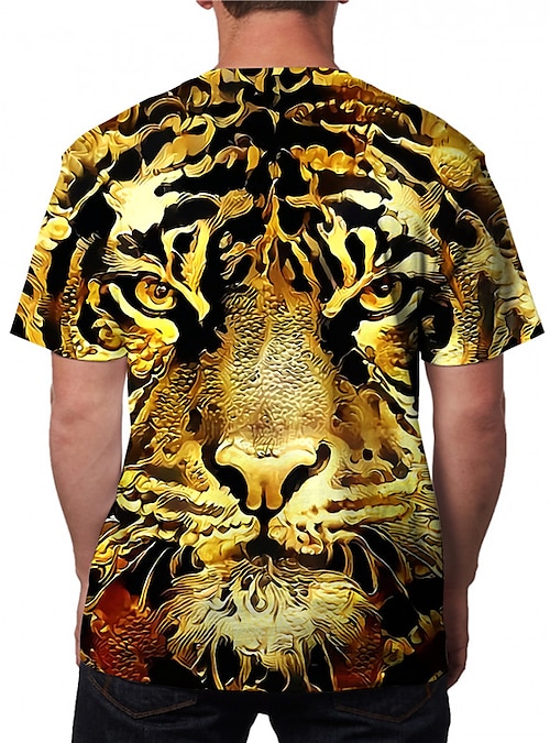 Tiger Casual Mens 3D Shirt, Brown Summer Cotton