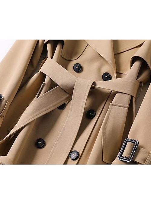 Women's Trench Coat Fall Double Breasted Lapel Long Coat with Belt