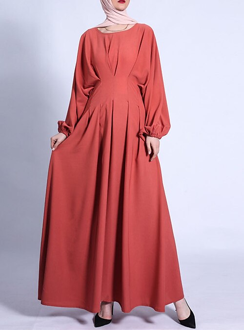 Domple Womens Arabic Solid Modal Muslim Long Sleeve Crewneck Dress